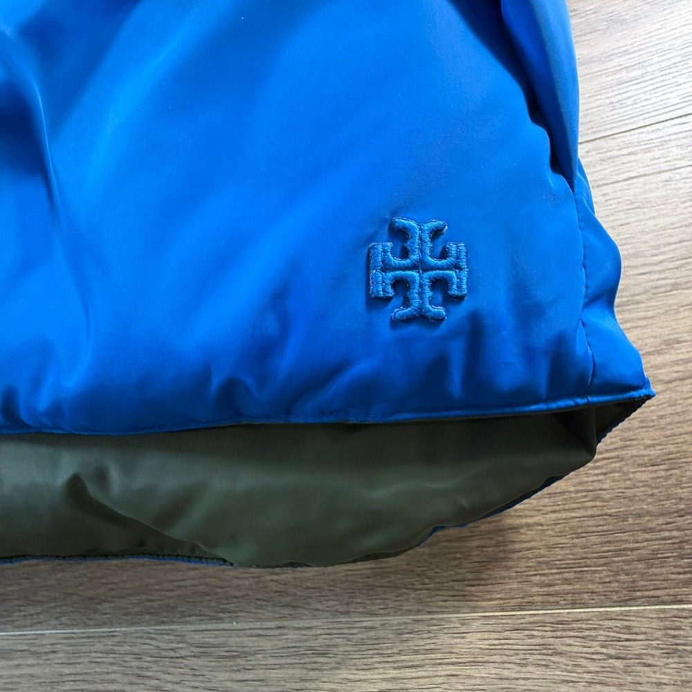 Tory Sport Reversible Down Vest Scuba Blue Light Olive Puffer M NEW Tory Burch
